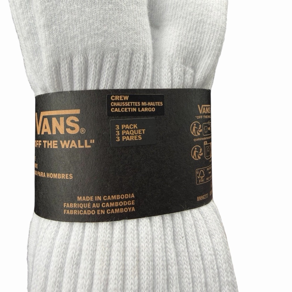 Vans Classic Crew Socks 3-Pack Unisex US Men's Size 9.5-13 Off The Wall NWT - Picture 3 of 4